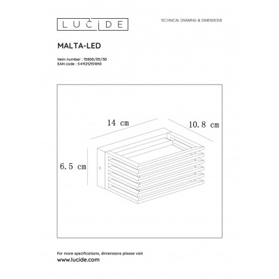kinkiecik.pl Kinkiet MALTA LED 1x5,4W 2700K IP54 Black 15800/05/30 Lucide